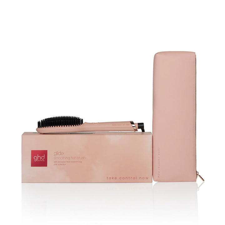 ghd Glide electric straightening brush in pink, ergonomic bristles and sleek profile