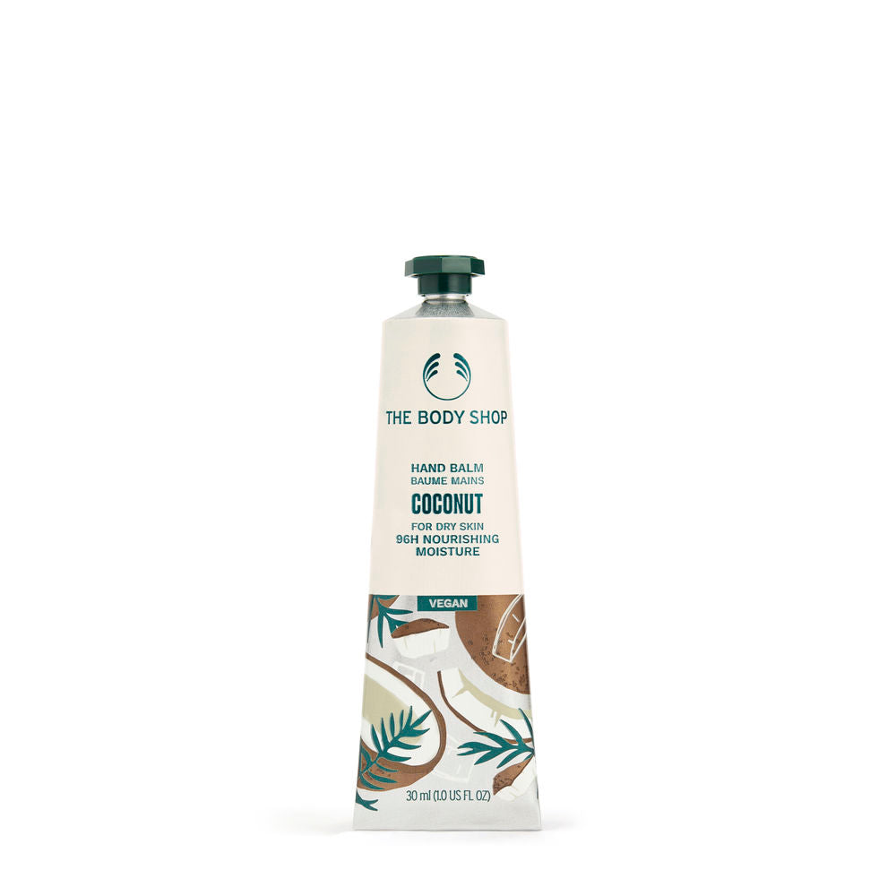 30 ml tube of shea and cocoa hand balm, cream texture, compact size