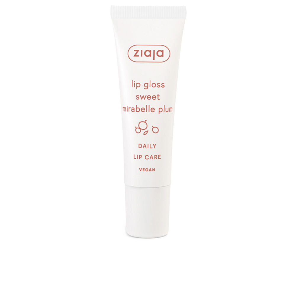 12 ml glossy lip balm tube in Sweet Mirabelle Plum, subtle plum tint