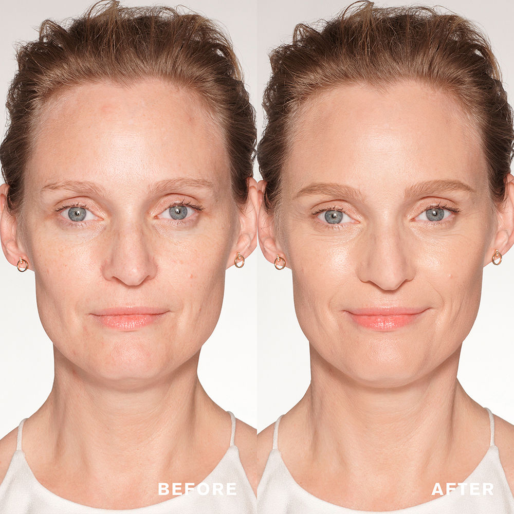 30 ml tinted SPF20 serum foundation in light shade, dewy natural finish