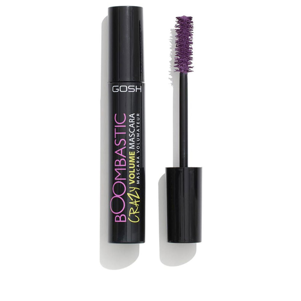 Tube of dusty violet volumising mascara with tapered brush visible, 13 ml, Unisex