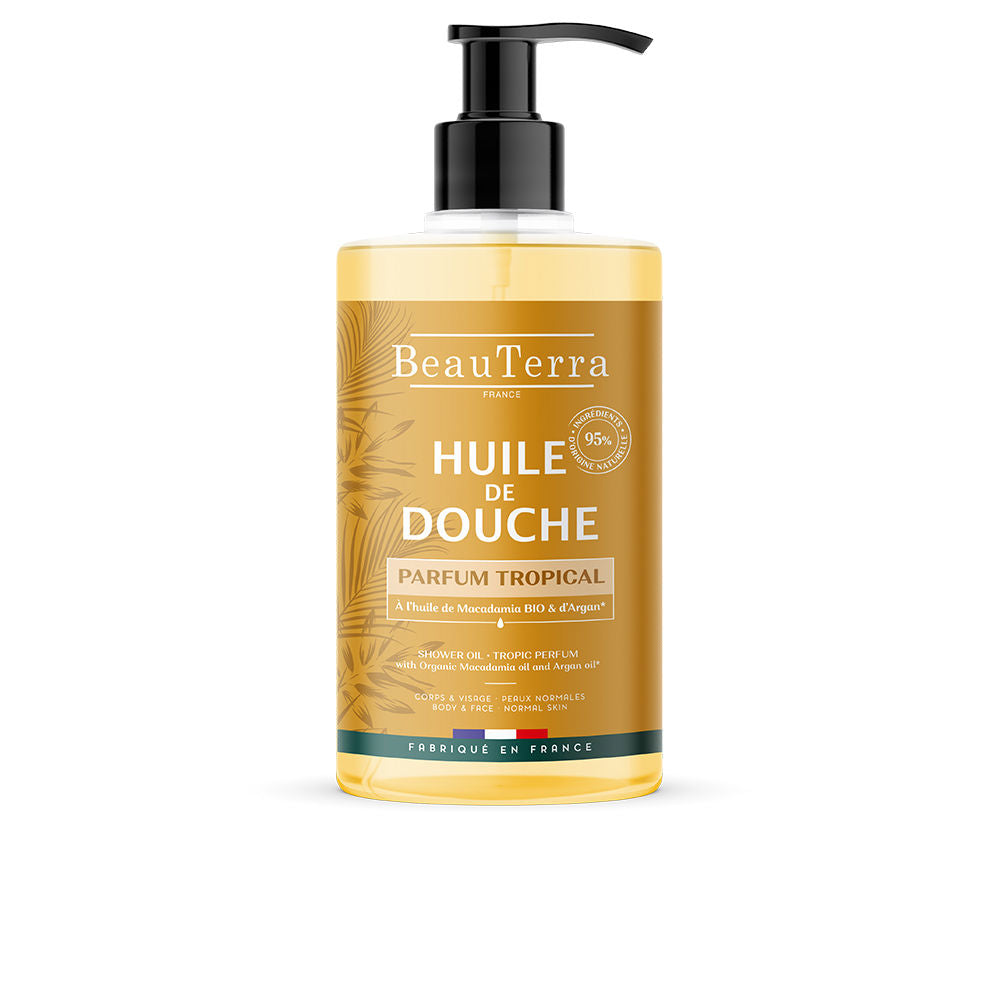 750 ml pump bottle of argan and macadamia shower oil with tropical floral scent