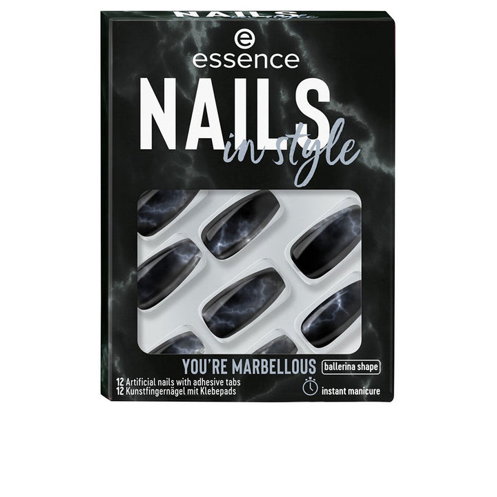 Glossy almond-shaped press-on nails, 12 pieces with adhesive tabs, glossy nude shade