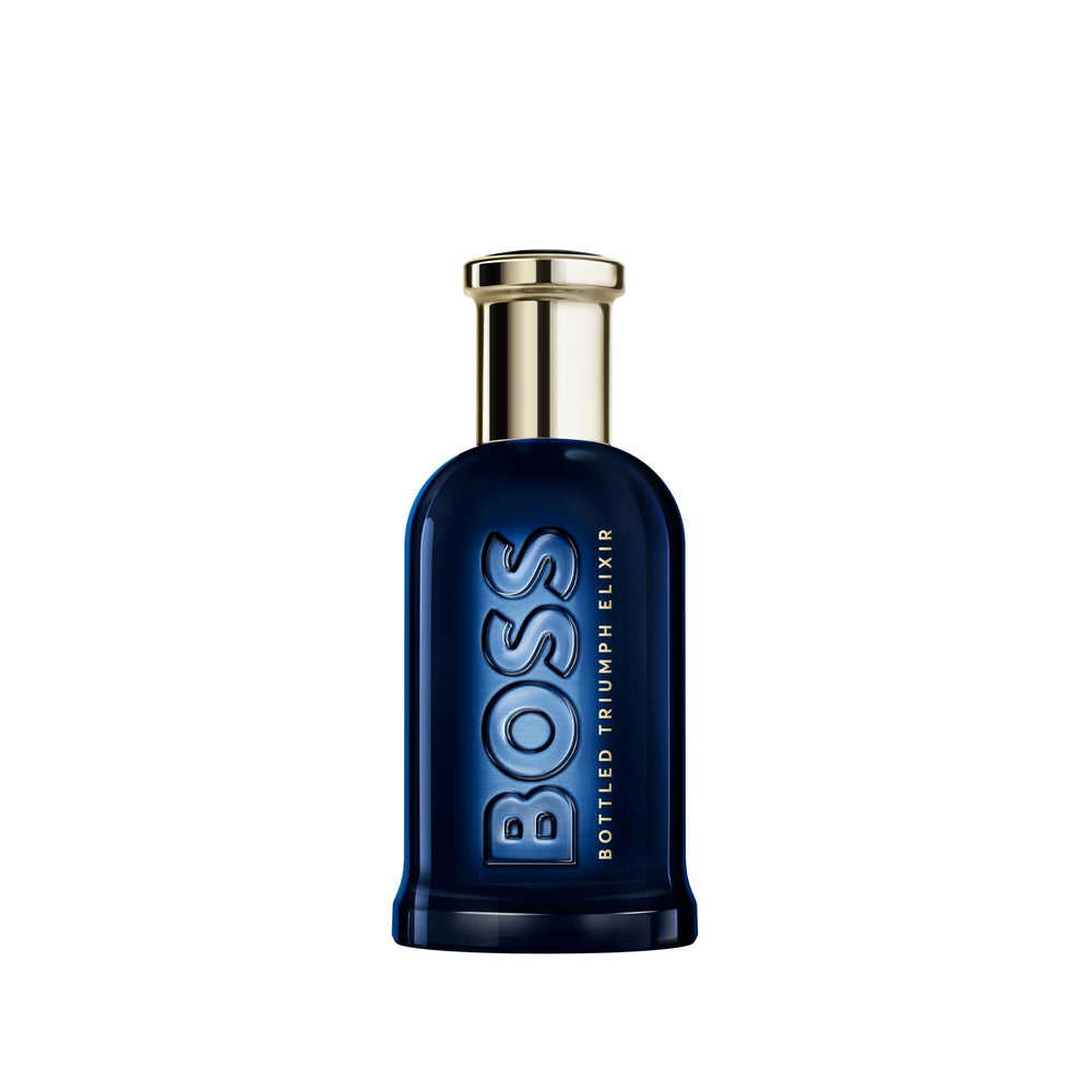 Glossy black and deep-blue 100 ml eau de parfum bottle with gold cap