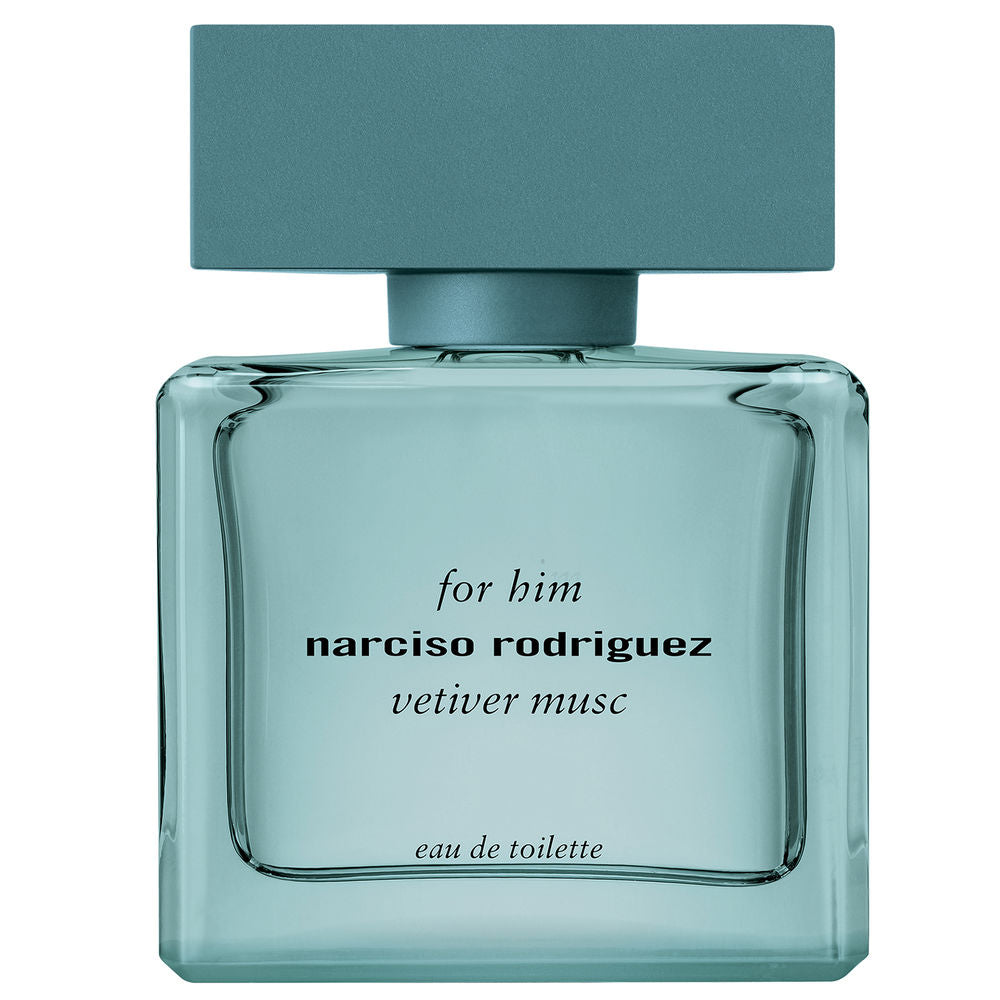 Sea‑green transparent bottle of Vetiver Musc Eau de Toilette, 50 ml