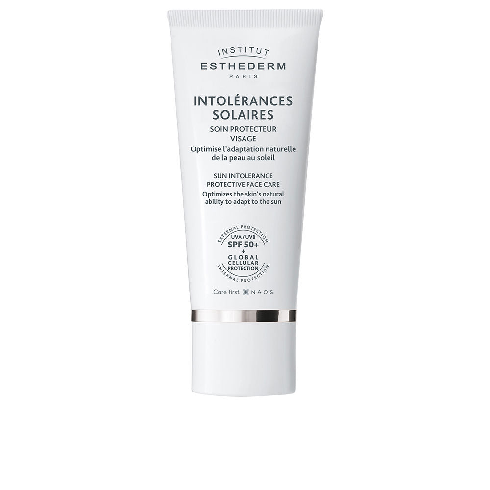 Tube of Institut Esthederm Solar Intolerances SPF 50+ sunscreen for sensitive, reactive skin