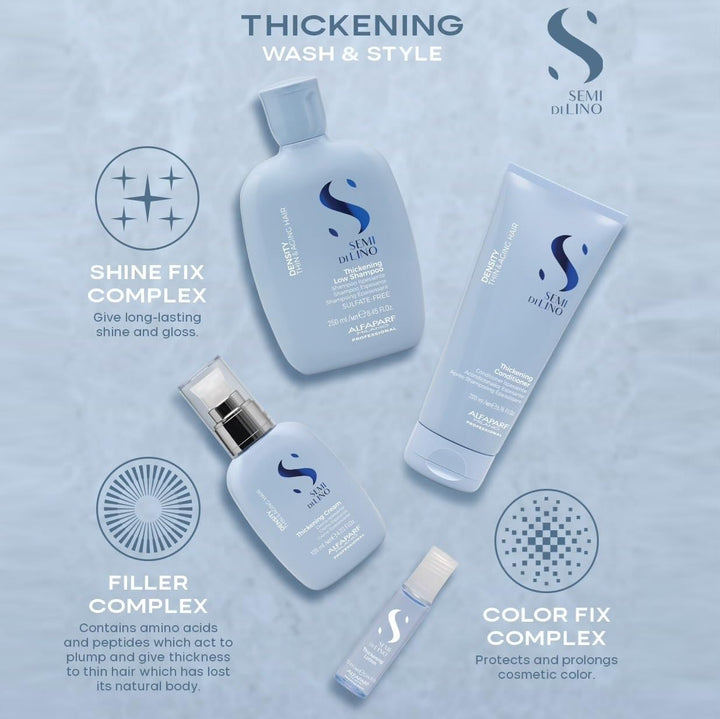 250 ml bottle of thickening shampoo for fine, mature hair, gentle foaming formula