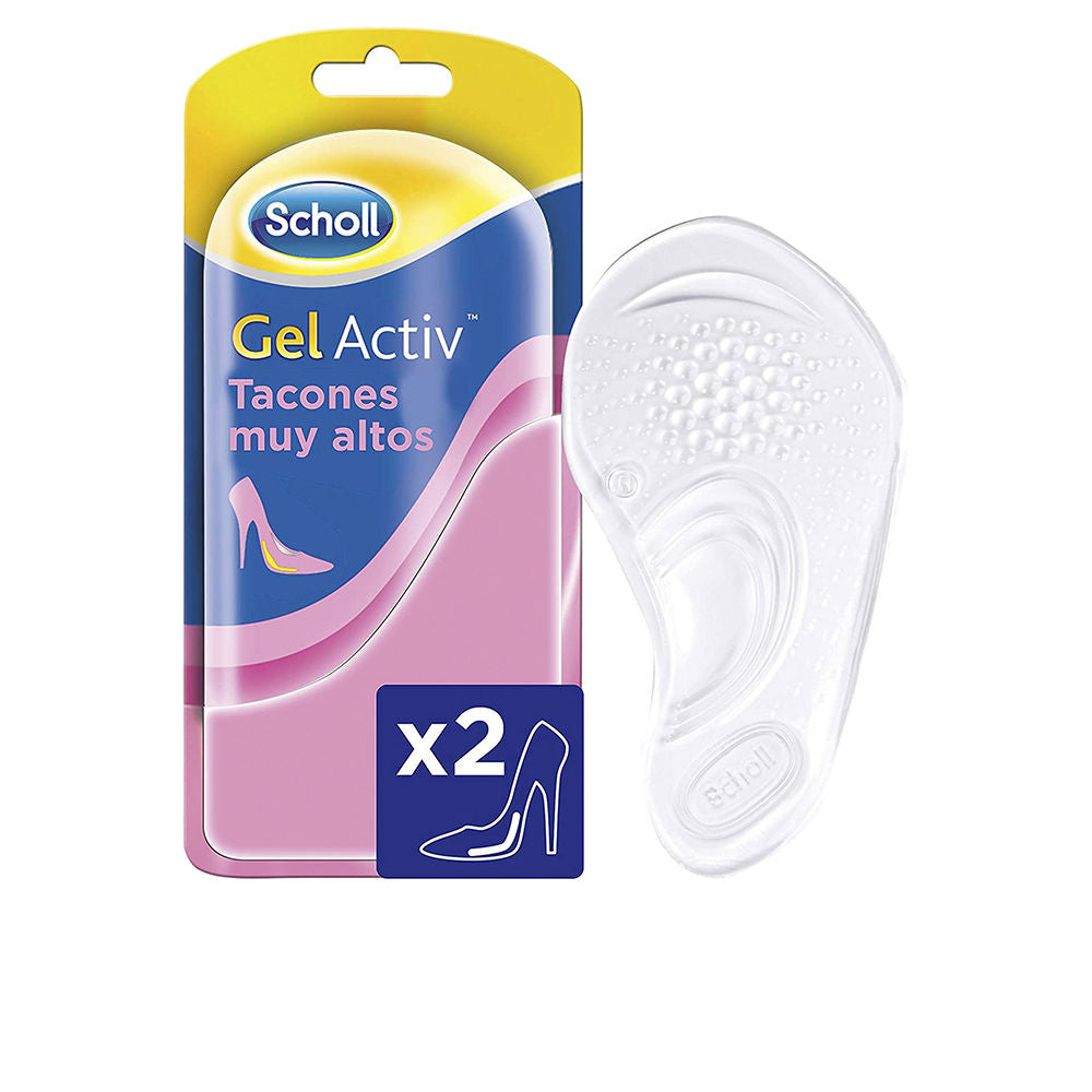 Scholl Clear gel forefoot insole with raised-dot texture, contoured arch support, small high-heel fit