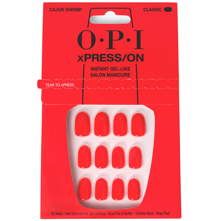 Cajun Shrimp glossy gel-effect press-on nails, 30-piece kit with adhesive and tools