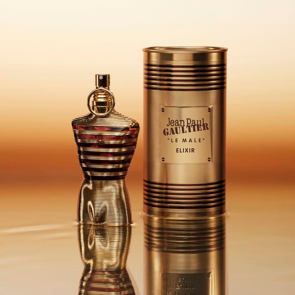 Gold torso-shaped perfume bottle, 200 ml, amber woody parfum for Man