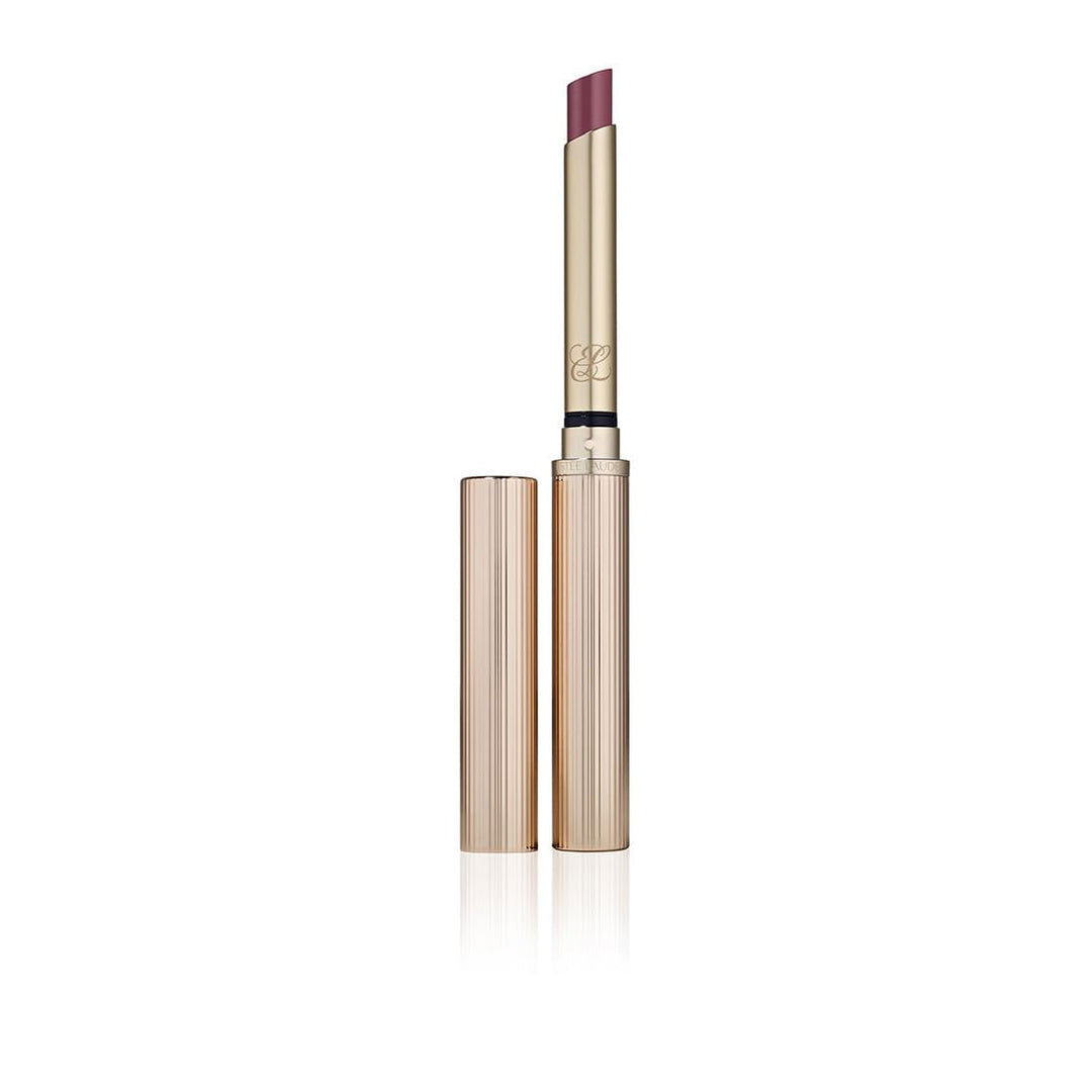 Rose-toned high-shine lipstick in striated rose-gilded case, bullet visible