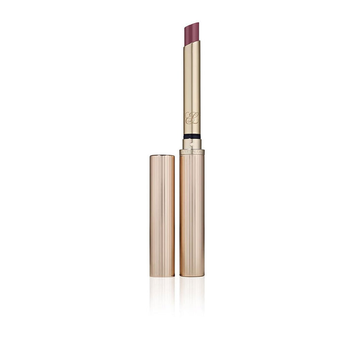 Rose-toned high-shine lipstick in striated rose-gilded case, bullet visible