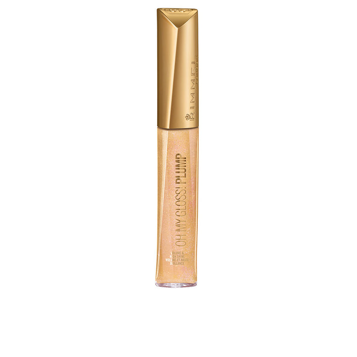 7 ml clear golden plumping lip gloss with subtle shimmer, doe-foot applicator