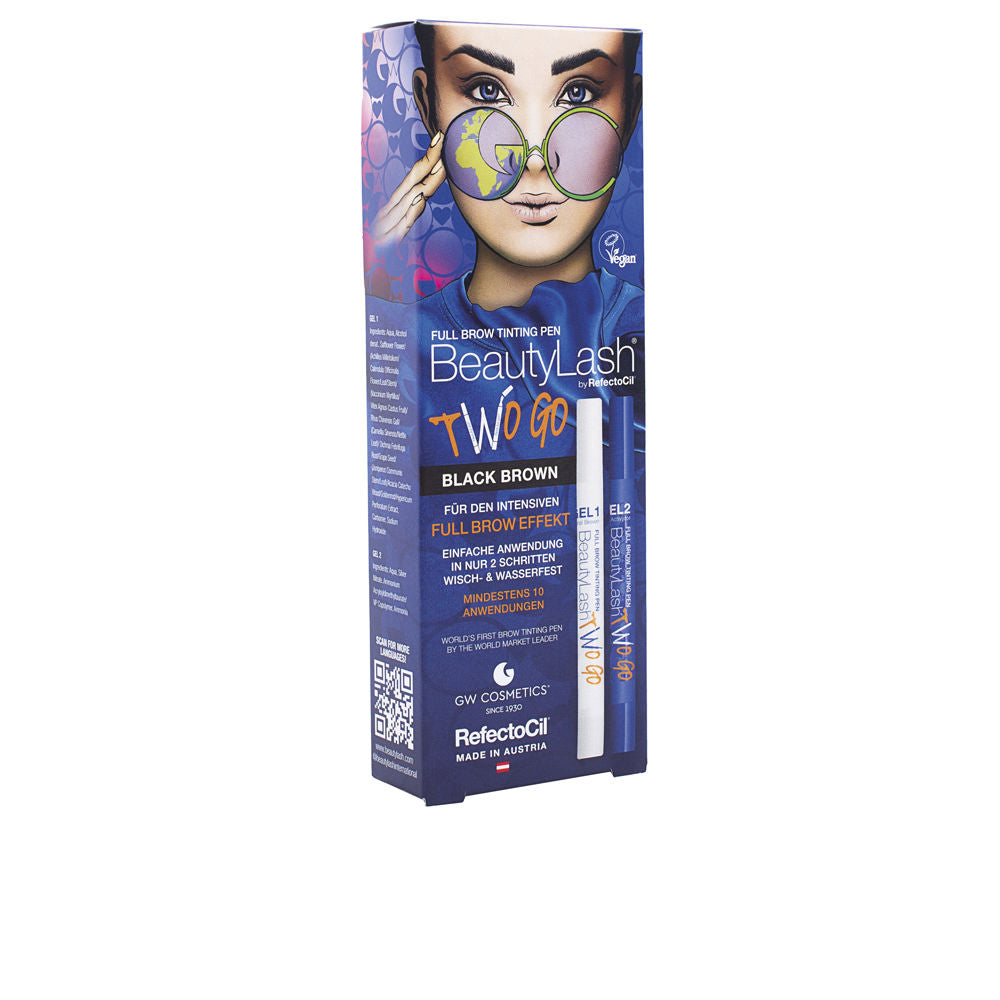 Two‑step black brown brow tinting pencil kit, two pens and brush