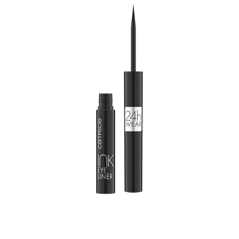 Catrice Black liquid eyeliner with thin brush tip, cylindrical container, screw cap, printed text on barrel