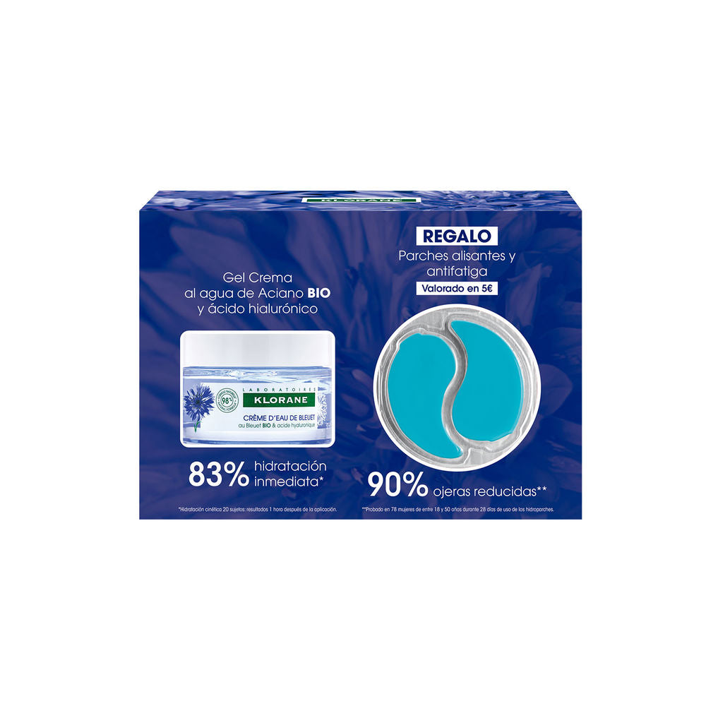 Tube of Klorane gel-cream with cornflower and hyaluronic acid on neutral background
