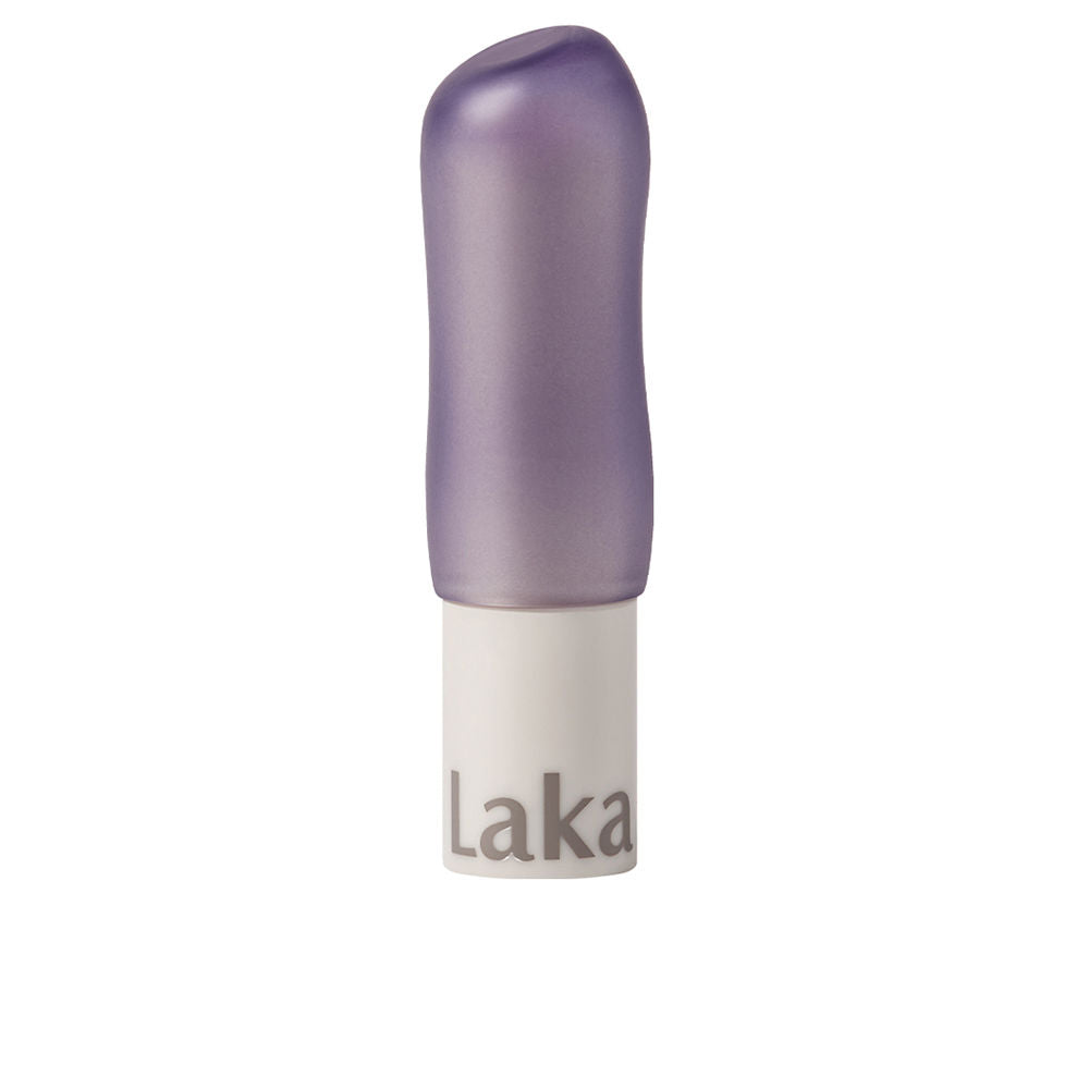 Laka Compact purple lip balm with curved top, matte two-tone finish, photographed in slim tube