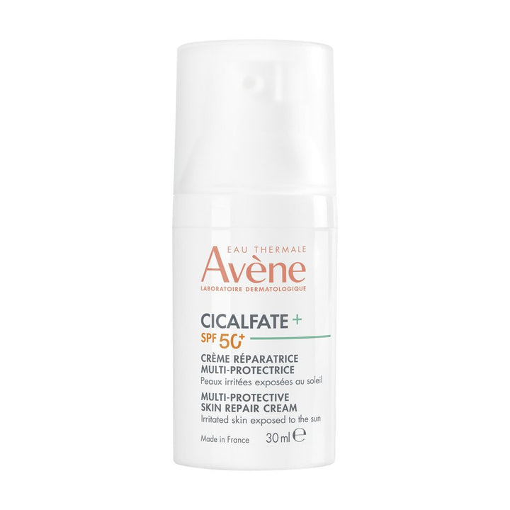Avène White sunscreen cream tube with orange logo, black text reading SPF 50+, small portable size