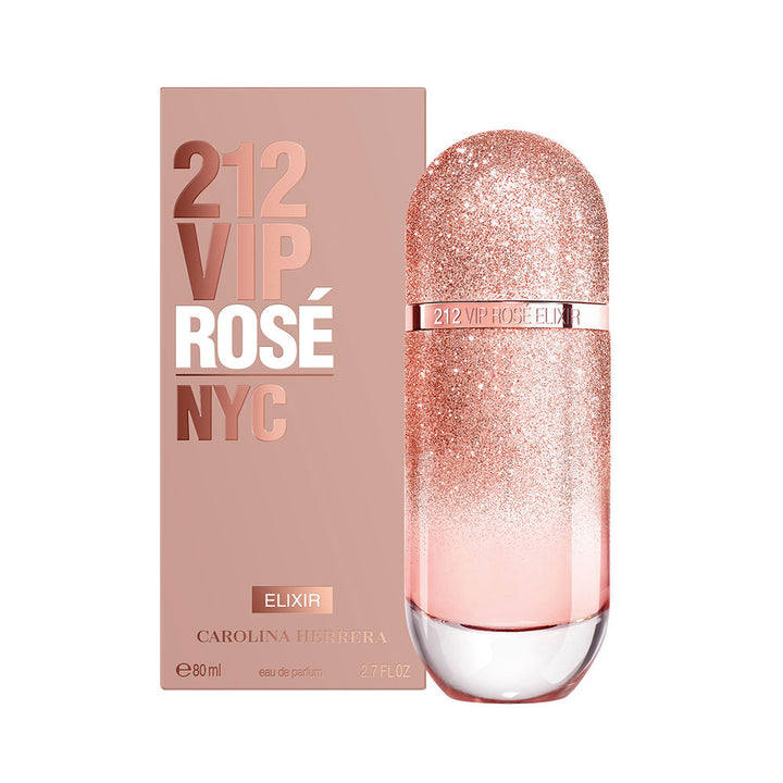 Pink glitter-gradient bottle of 212 VIP Rosé Elixir by Carolina Herrera