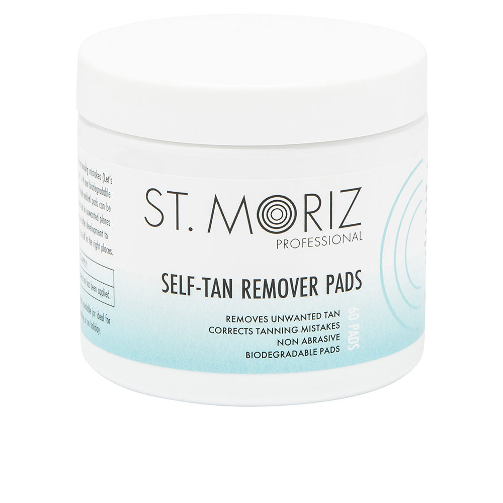 St. Moriz White plastic round container with screw-on lid, light blue gradient and printed logo, minimalist circular pattern
