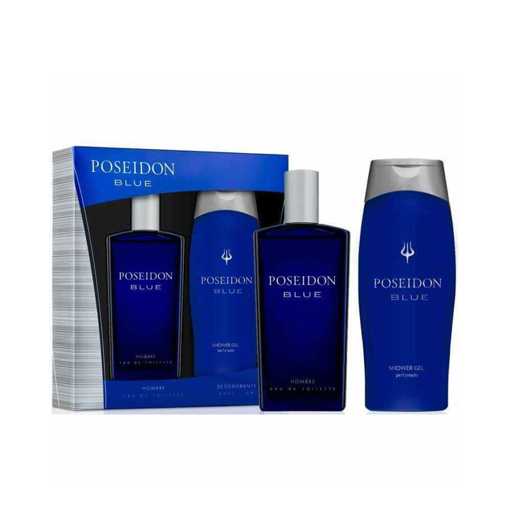 Bottle of Poseidon Blue Eau de Toilette; woody-citrus fragrance for men
