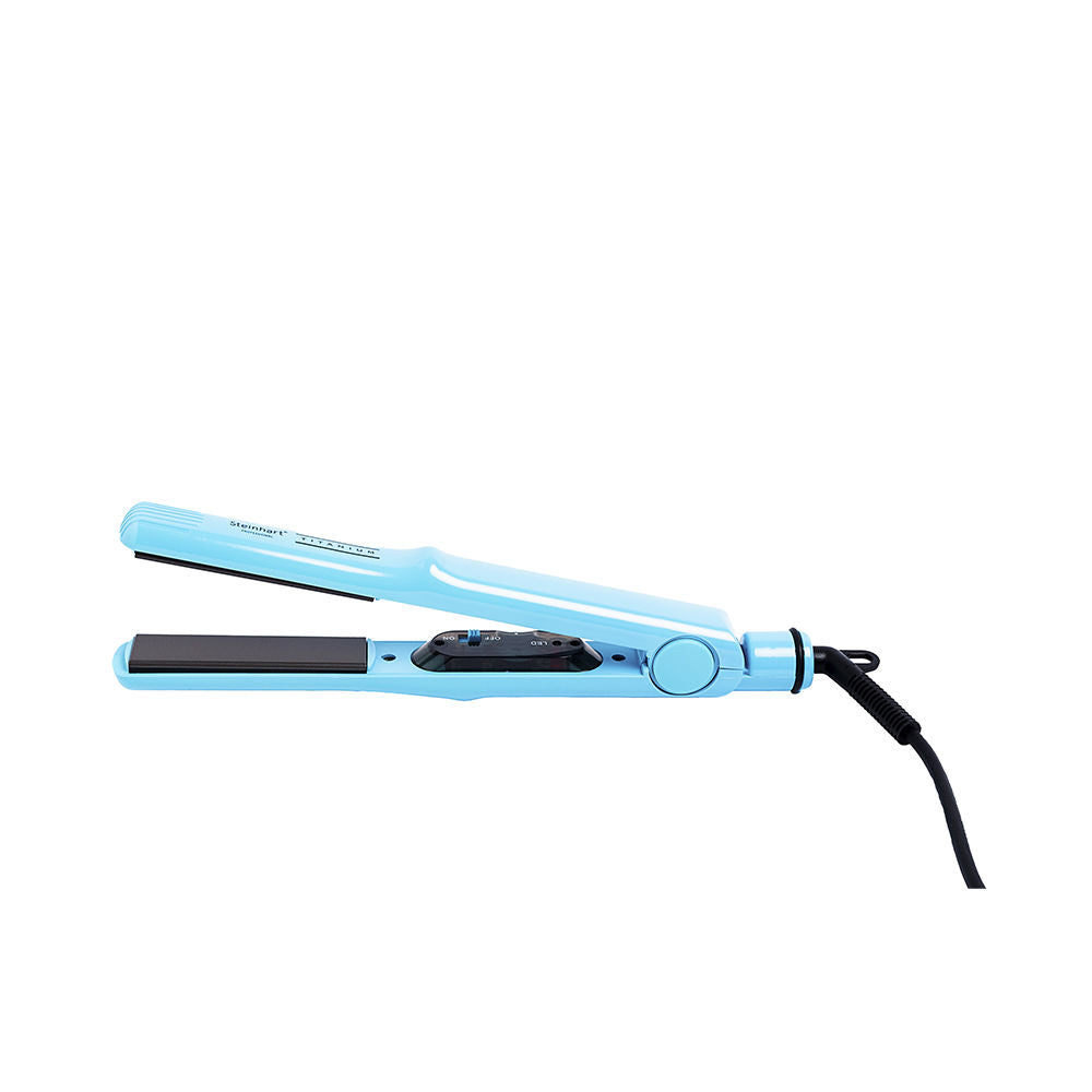 Turquoise titanium flat iron with slim rounded barrel and long swivel cord, Unisex styling tool