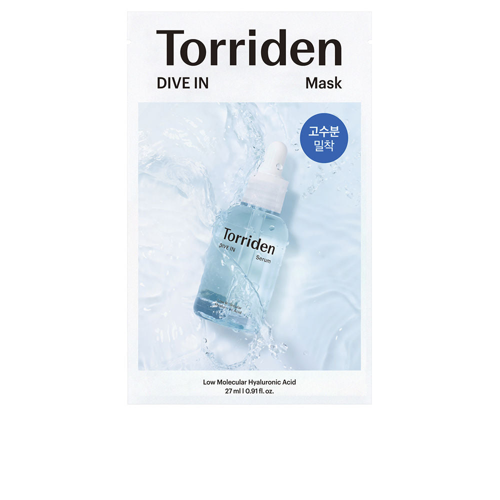 Torriden Light blue hyaluronic serum in clear dropper bottle with white cap, clear liquid, minimalist label, water splash