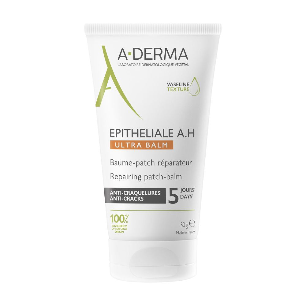 A-derma Small white plastic cream tube with front text and logos, screw cap, compact size, refined packaging