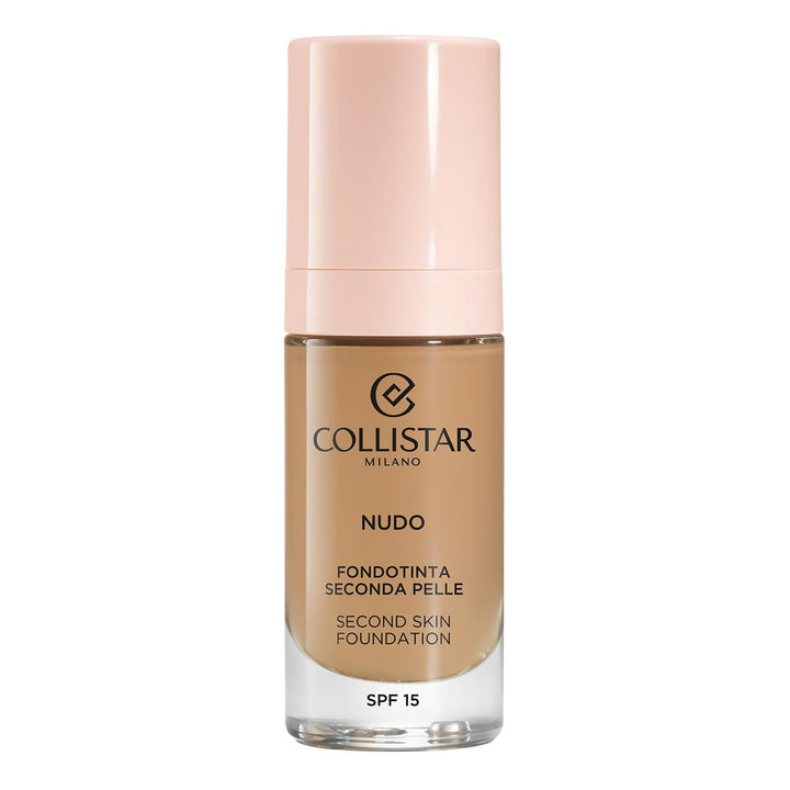 30 ml pump bottle of light golden tinted base, luminous fluid texture