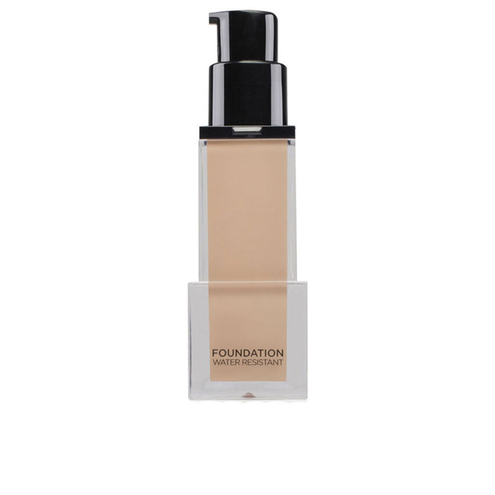 Bottle of Delfy hypoallergenic long‑wear foundation, neutral beige shade