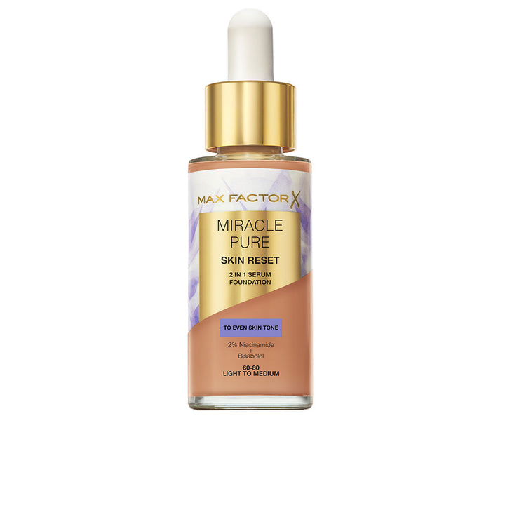 30 ml pump serum‑foundation bottle, satin‑matte, light‑medium shade