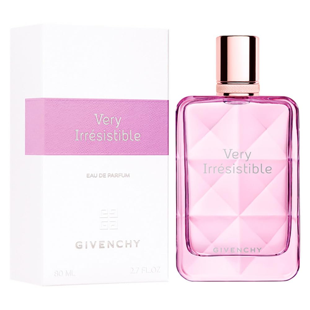 Clear glass 80 ml perfume bottle with pale pink liquid and minimalist label