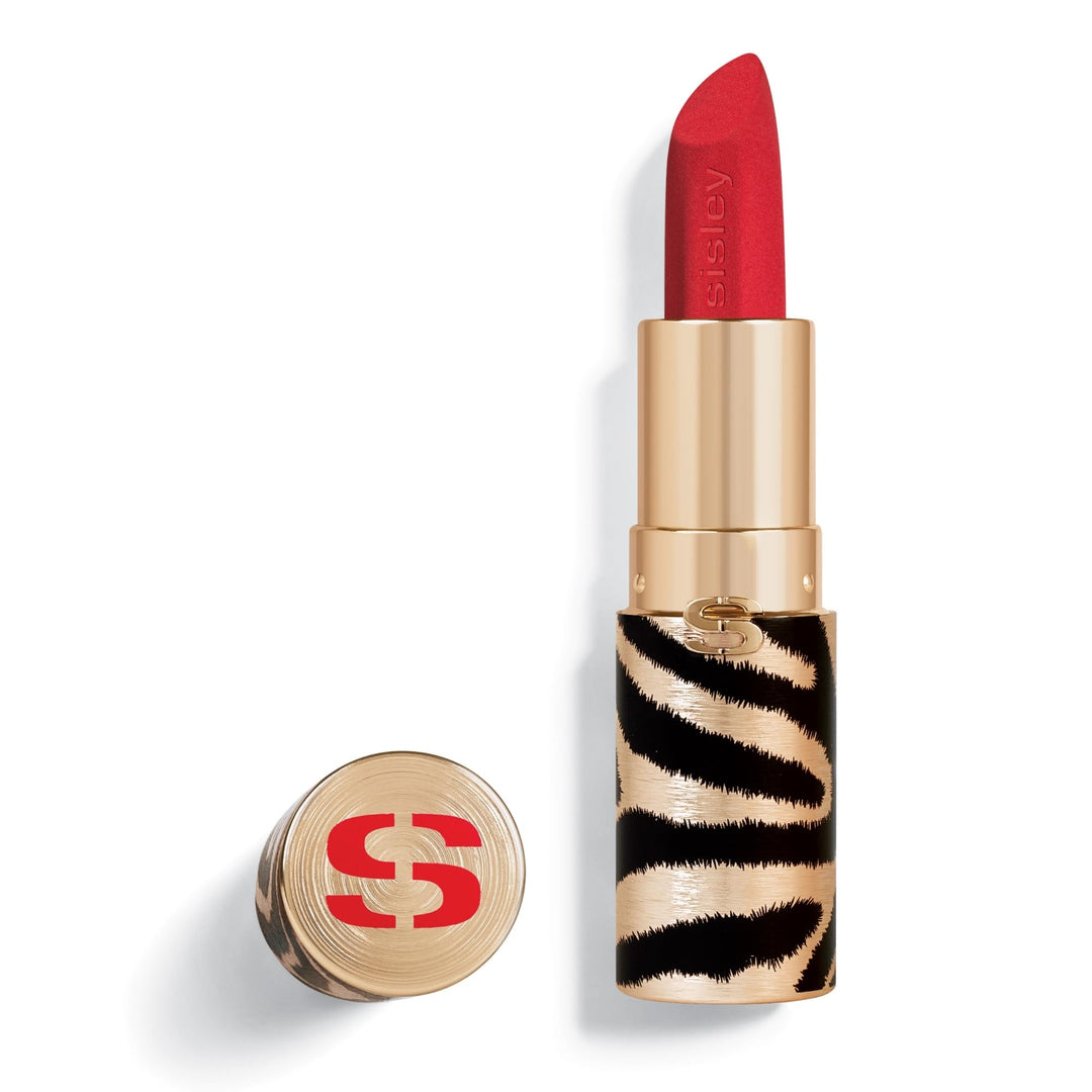 Matte velvet lipstick in gold refillable case, shade Rouge Ic, 3.4 g