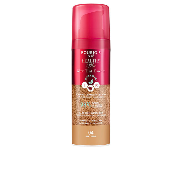 30 ml bottle of lightweight dewy tint essence in medium shade, pump applicator