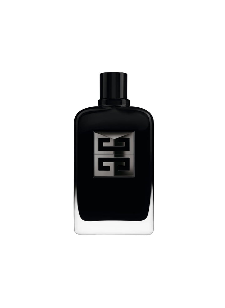 Lacquered black 200 ml perfume bottle with bronze 4G emblem, woody spicy notes