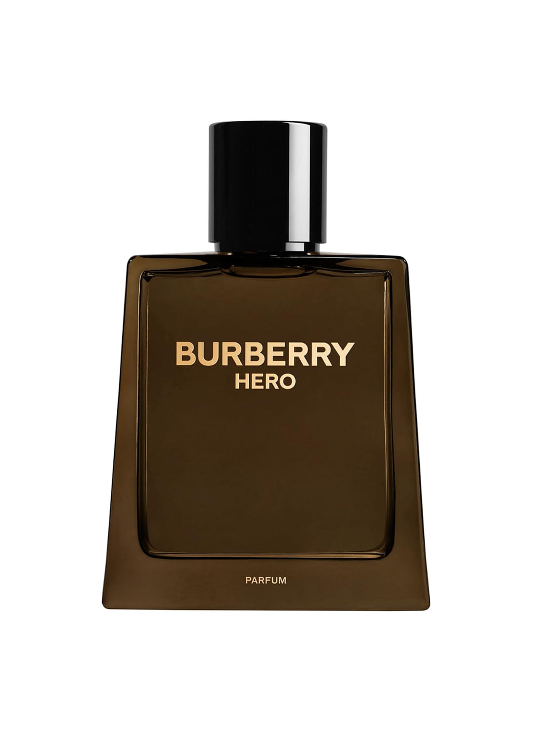 Angular glass bottle of Burberry Hero Parfum with warm woody fragrance