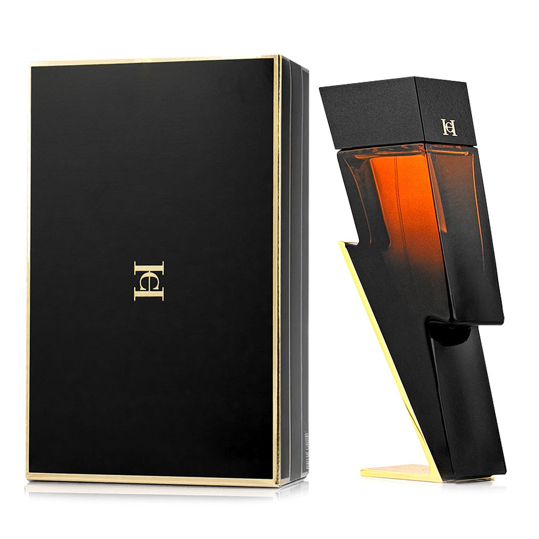 Carolina Herrera Bad Boy Elixir brown lightning bolt bottle with warm leather fragrance