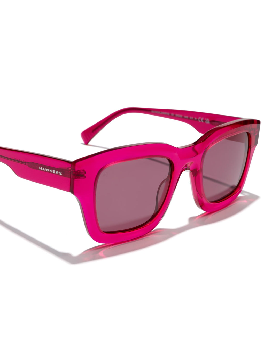 Hawkers Pink transparent plastic square sunglasses with thick frame, rectangular lenses and dark tinted lenses