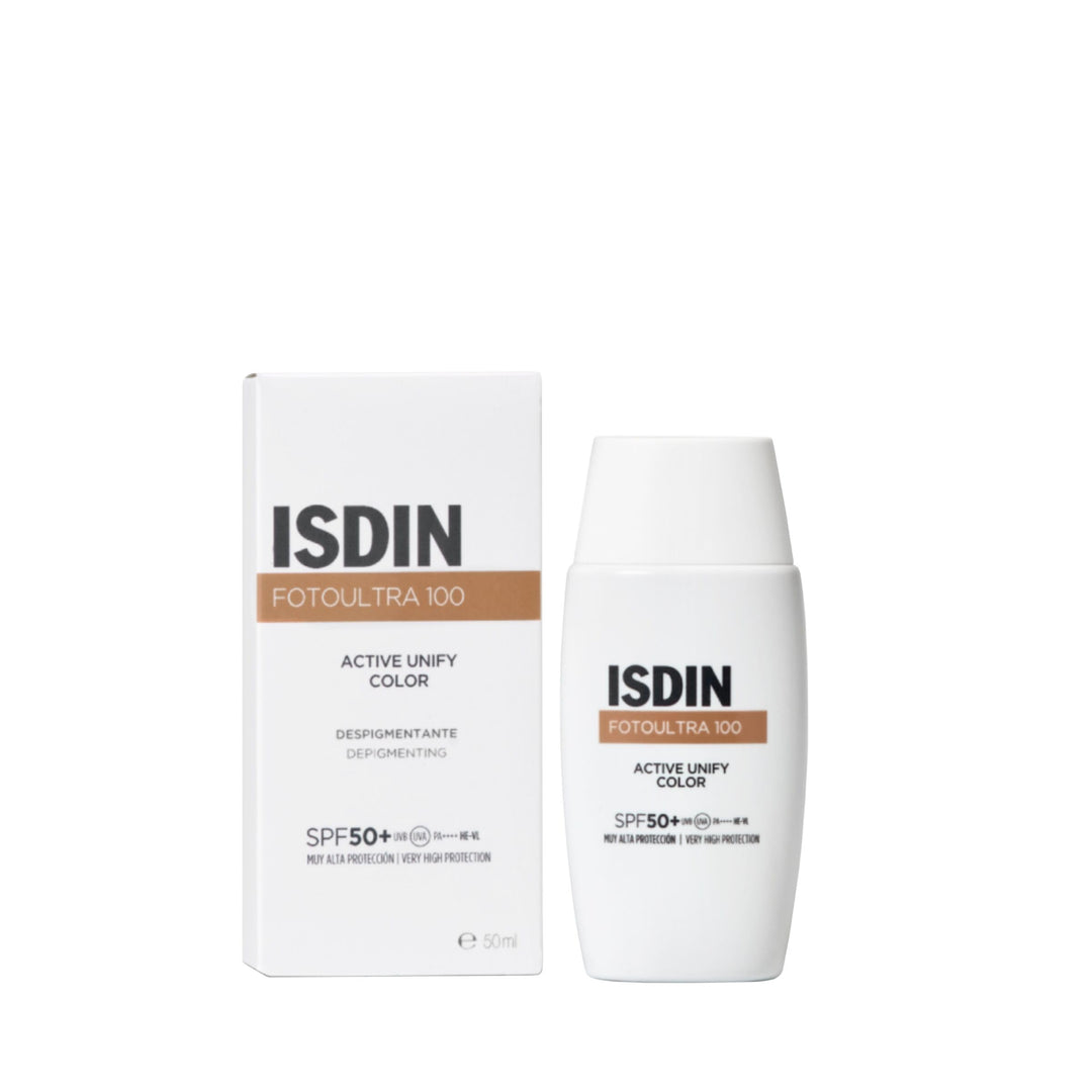Isdin Slim tinted sunscreen tube with pump top, lightweight fluid texture and SPF 50+ labeling