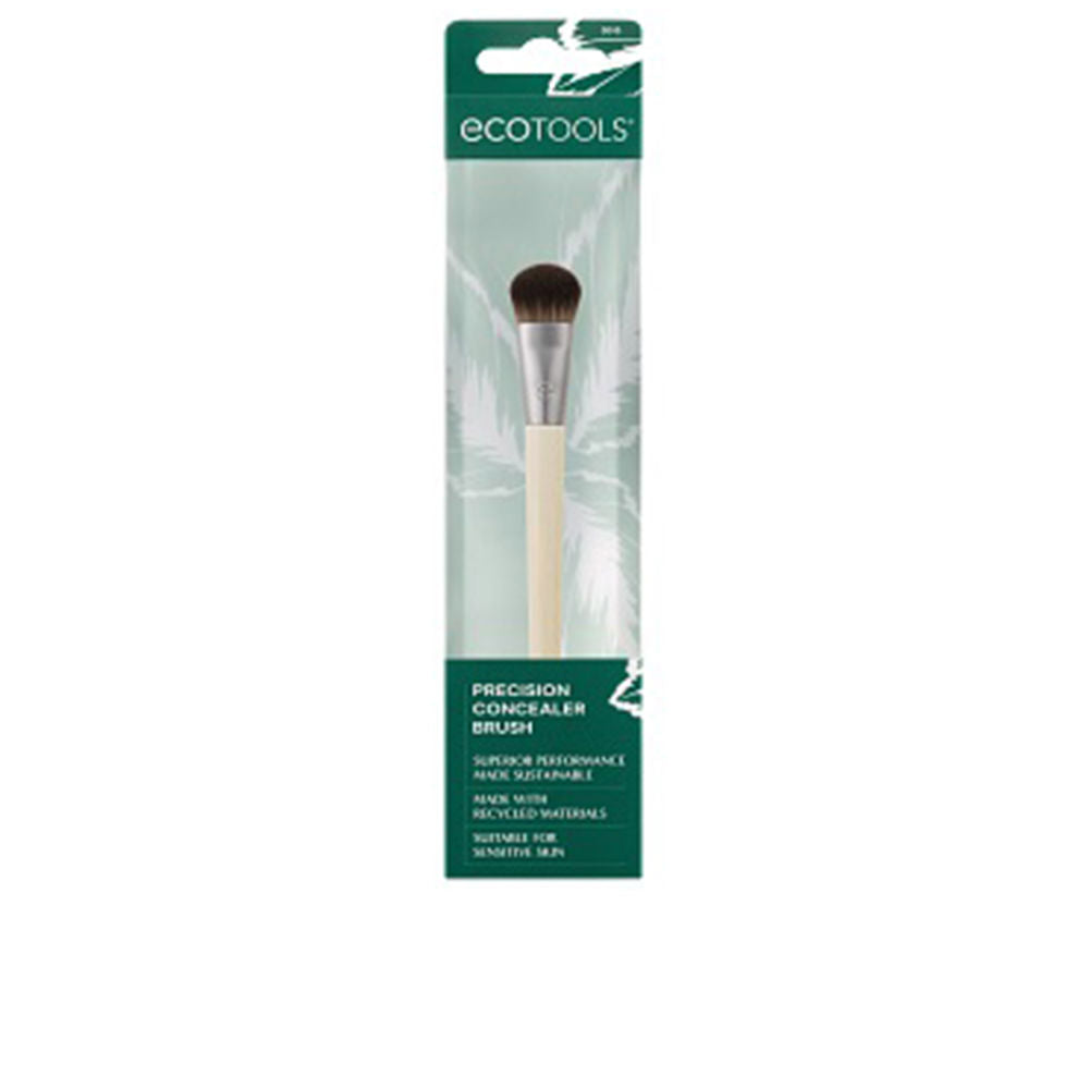 Ecotools Beige wooden-handle flat concealer brush with soft synthetic bristles, silver ferrule and green packaging