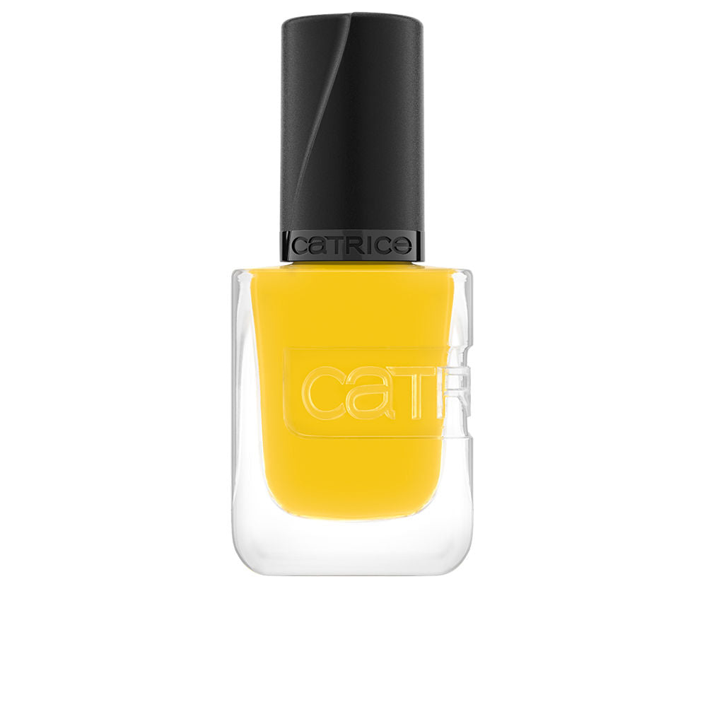 Small 10.5 ml bottle of bright yellow, high-shine gel-effect nail polish
