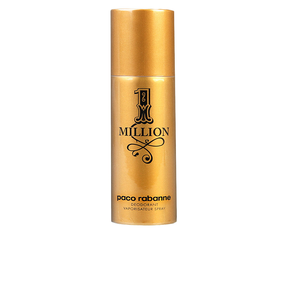 Rabanne Gold metal spray can with cap, cylindrical luxury design and engraved logo