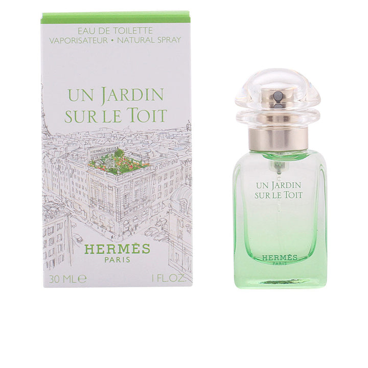 Green-glass 100 ml eau de toilette bottle with botanical illustration, Unisex fragrance