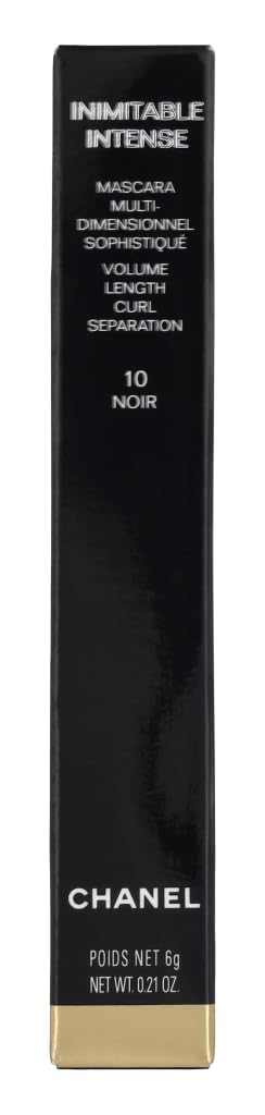 Black rectangular tube with silver middle band and smooth surface, wand beside tube, brand Chanel