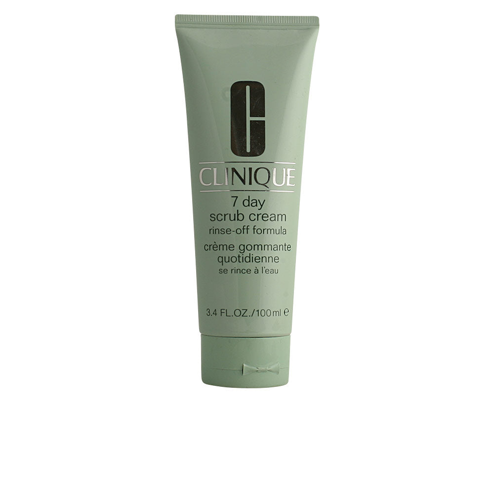 Clinique 7 Day Scrub cream exfoliator in a clean white jar for weekly use