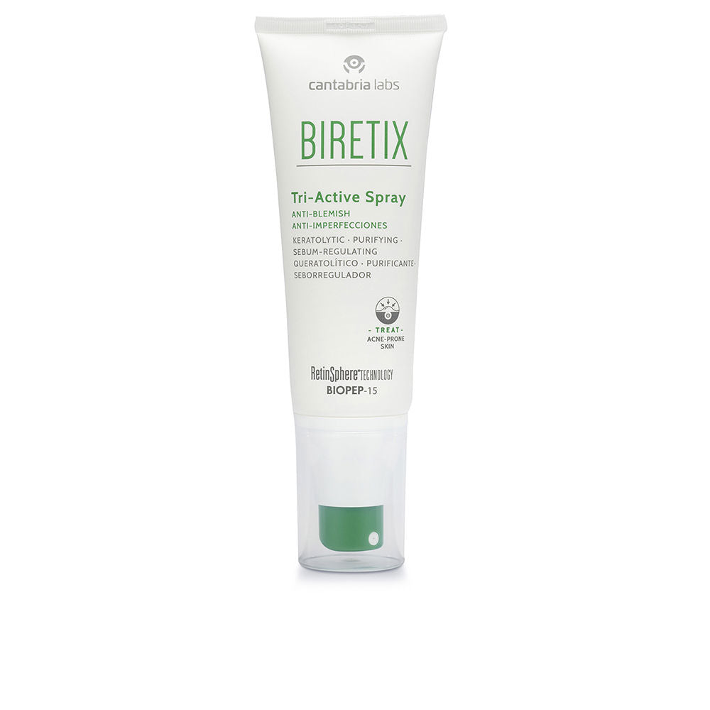 Small spray bottle of Biretix Tri-Active Spray for acne-prone skin