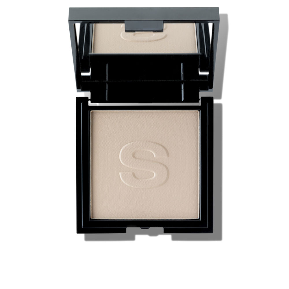 Compact translucent mattifying face powder in round case with mirror, smooth pressed pan visible, Sensilis