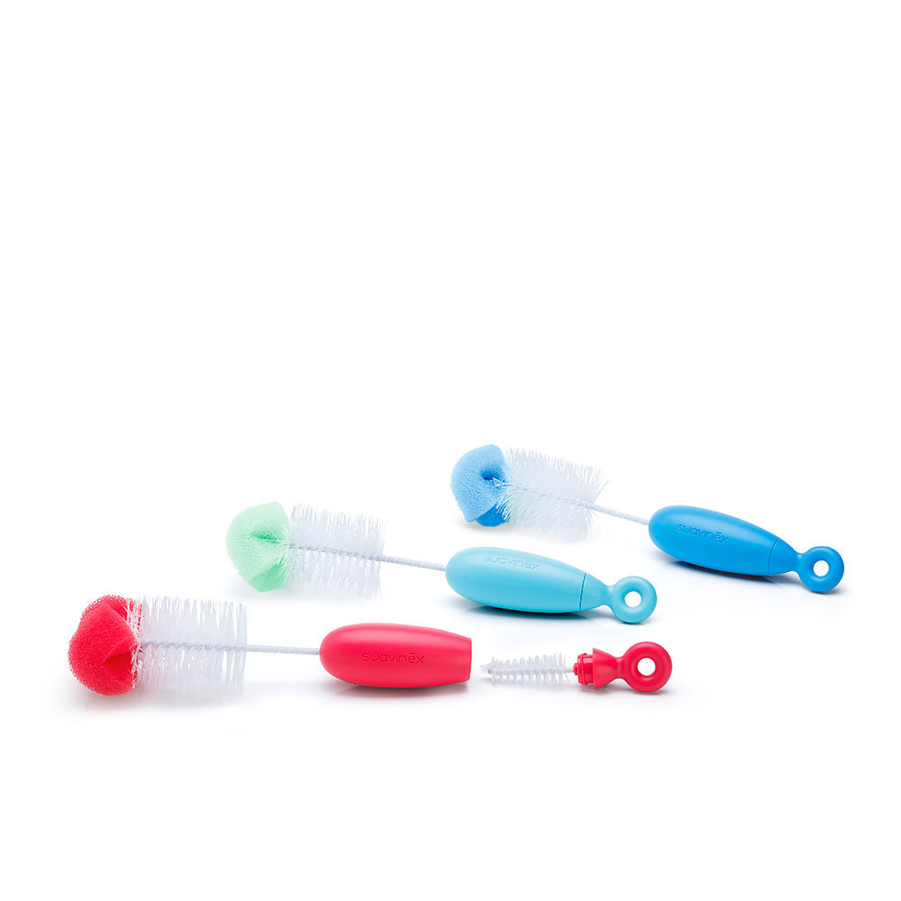 Suavinex 2-in-1 BPA-free bottle brush with nipple cleaner and ergonomic handle