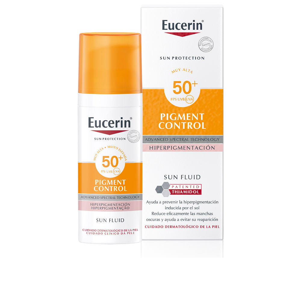 Eucerin White and orange pump bottle and matching box, plastic bottle with orange cap, modern clinical text and logos