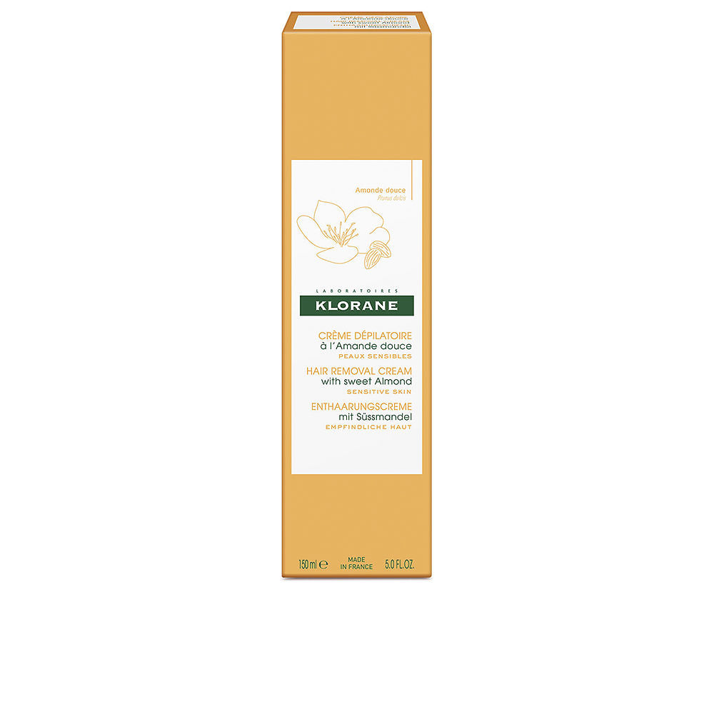 Tube of Klorane Sweet Almond depilatory cream with smooth cream beside it